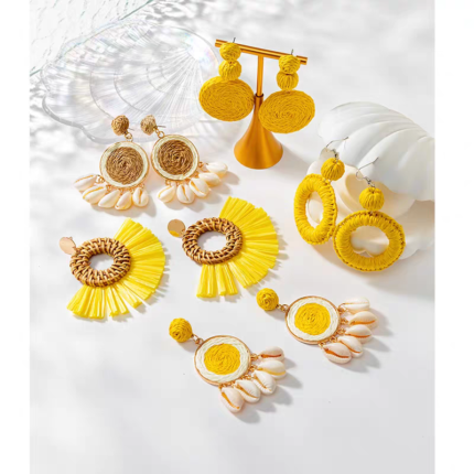 Boucles d'oreilles en raphia tressé